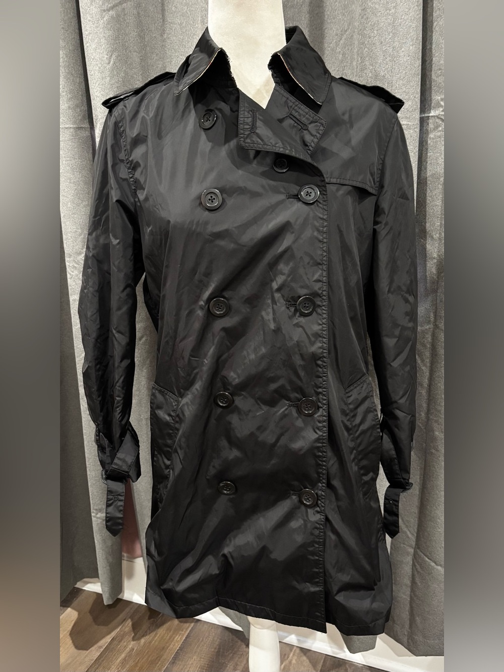 Burberry London Black Double-Breasted Women's Trench Coat 10 Black Missing Belt